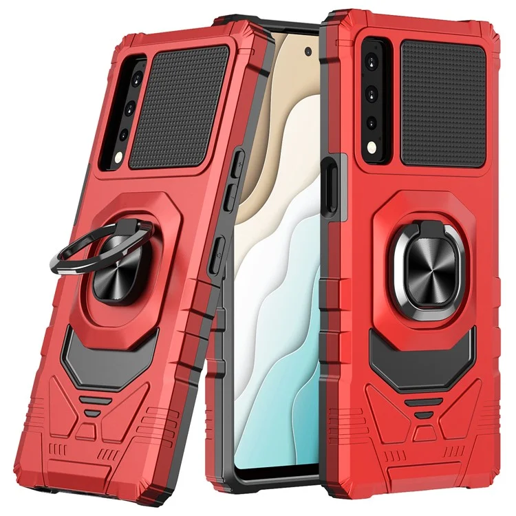 Для LG Stylo 7 5G Antratchatch Back Cover PC + TPU Кольцо Кольца Кик-стенд. - Красный