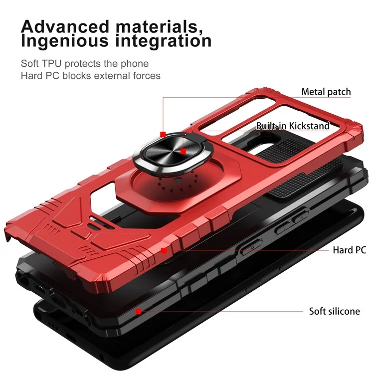 Для LG Stylo 7 5G Antratchatch Back Cover PC + TPU Кольцо Кольца Кик-стенд. - Красный