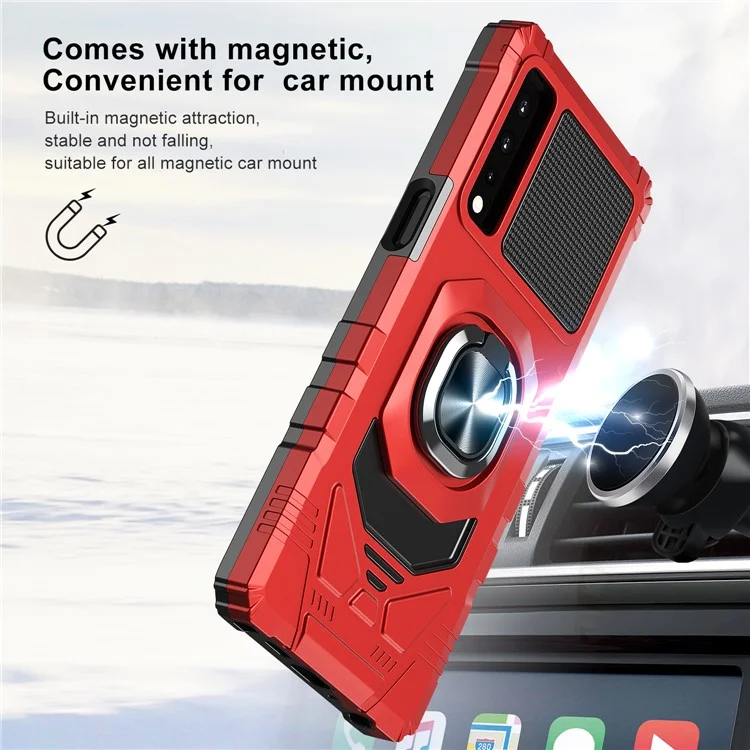 Для LG Stylo 7 5G Antratchatch Back Cover PC + TPU Кольцо Кольца Кик-стенд. - Красный