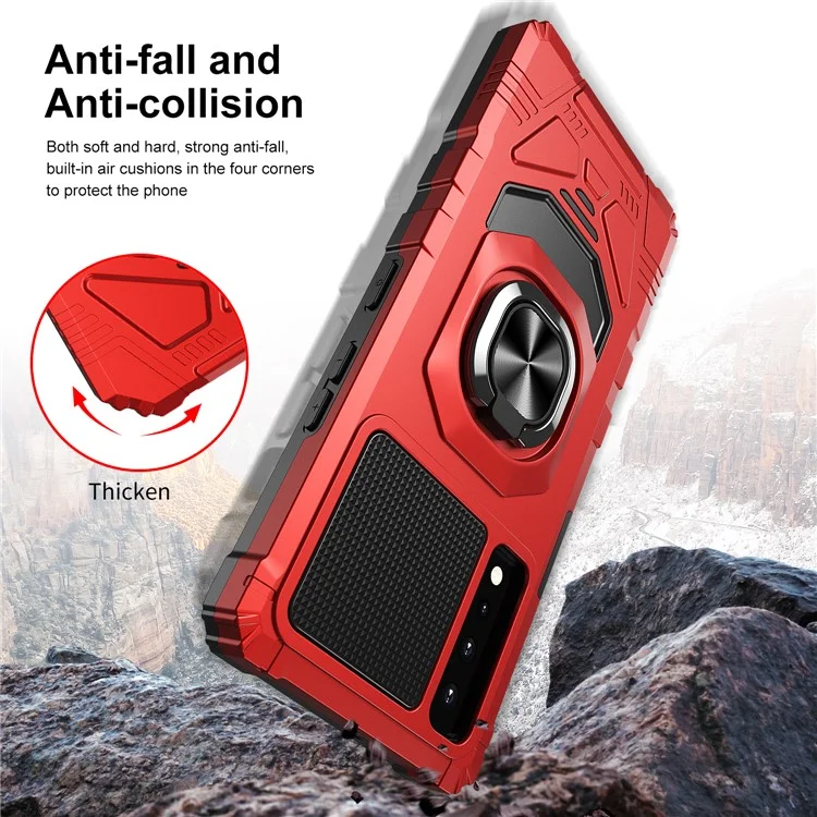 Для LG Stylo 7 5G Antratchatch Back Cover PC + TPU Кольцо Кольца Кик-стенд. - Красный