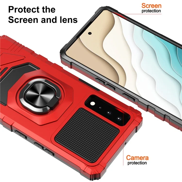 Для LG Stylo 7 5G Antratchatch Back Cover PC + TPU Кольцо Кольца Кик-стенд. - Красный