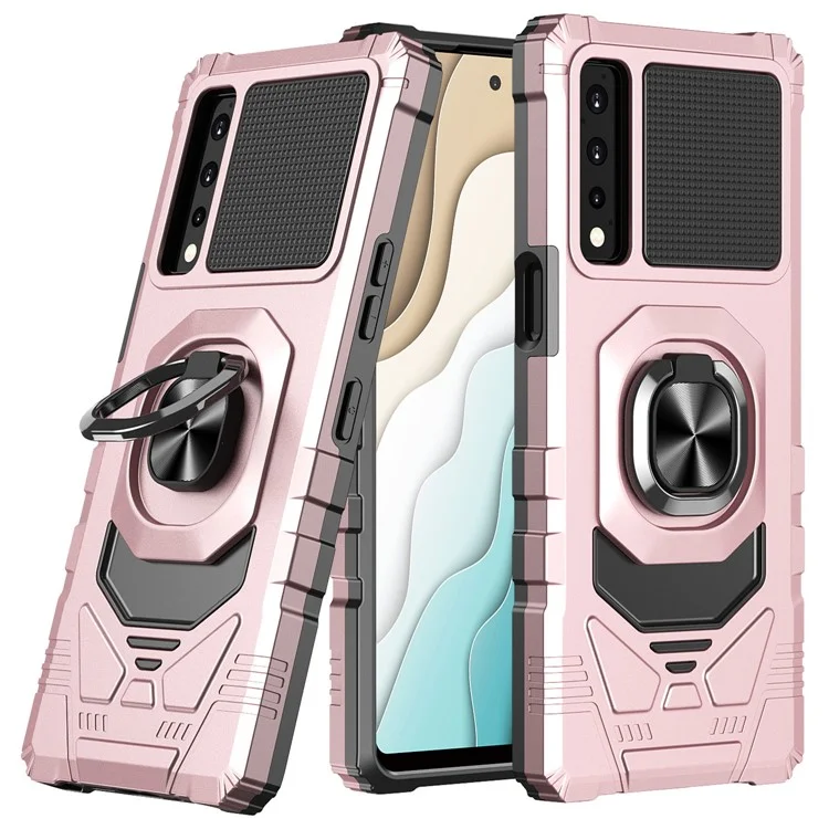 Bulk Purchasing For LG Stylo 7 5G Back Cover PC + TPU Ring Kickstand Air Cushions Protection Phone Case - Rose Gold