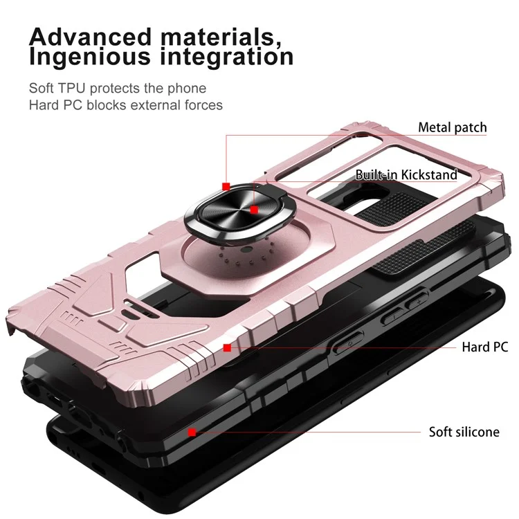 Bulk Purchasing For LG Stylo 7 5G Back Cover PC + TPU Ring Kickstand Air Cushions Protection Phone Case - Rose Gold