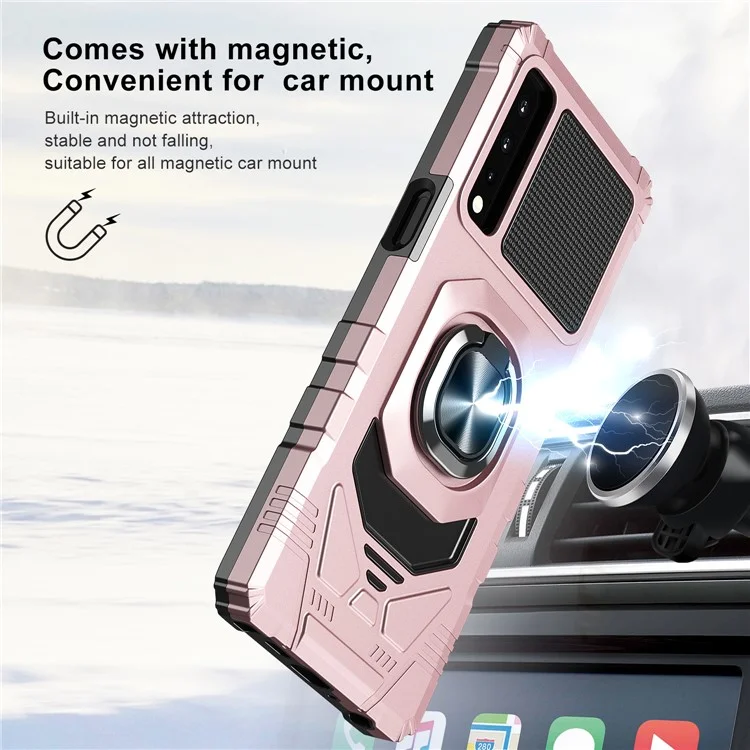 Bulk Purchasing For LG Stylo 7 5G Back Cover PC + TPU Ring Kickstand Air Cushions Protection Phone Case - Rose Gold