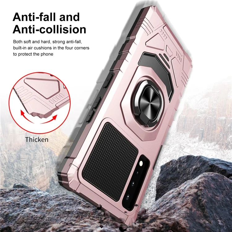 Bulk Purchasing For LG Stylo 7 5G Back Cover PC + TPU Ring Kickstand Air Cushions Protection Phone Case - Rose Gold