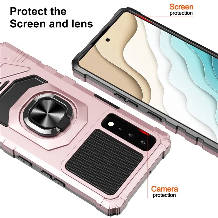 Bulk Purchasing For LG Stylo 7 5G Back Cover PC + TPU Ring Kickstand Air Cushions Protection Phone Case - Rose Gold