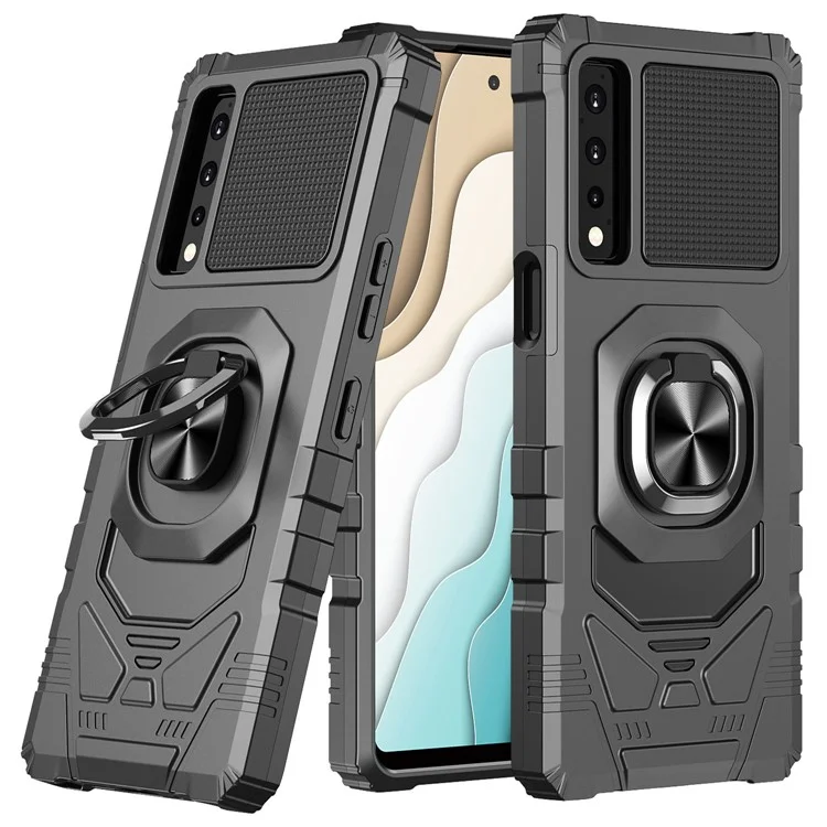 Bulk Purchasing For LG Stylo 7 5G Back Cover PC + TPU Ring Kickstand Air Cushions Protection Phone Case - Black