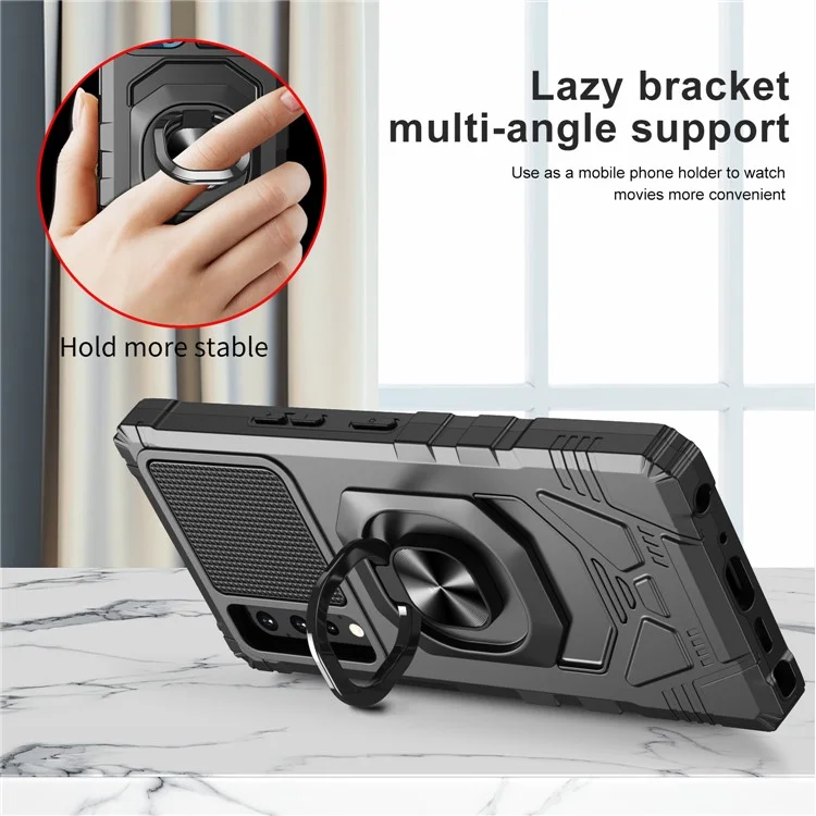 Bulk Purchasing For LG Stylo 7 5G Back Cover PC + TPU Ring Kickstand Air Cushions Protection Phone Case - Black