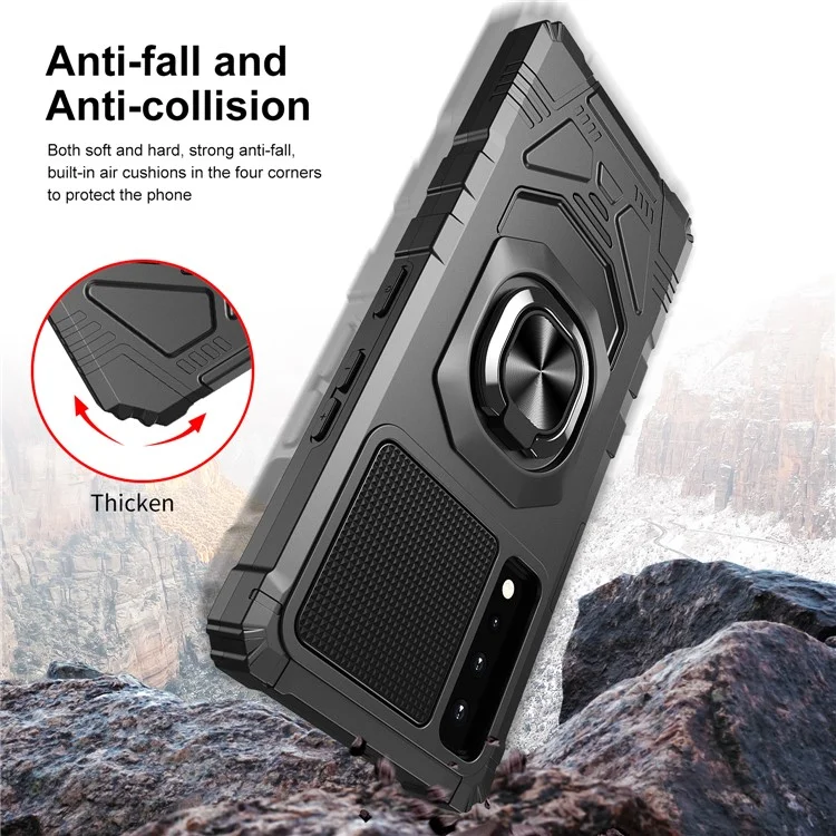 Bulk Purchasing For LG Stylo 7 5G Back Cover PC + TPU Ring Kickstand Air Cushions Protection Phone Case - Black