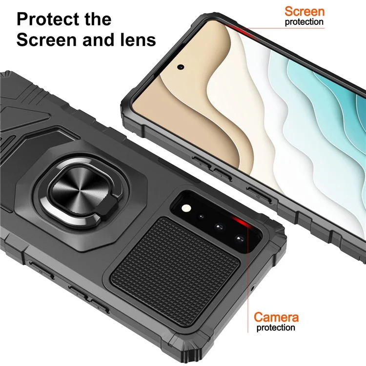 Bulk Purchasing For LG Stylo 7 5G Back Cover PC + TPU Ring Kickstand Air Cushions Protection Phone Case - Black