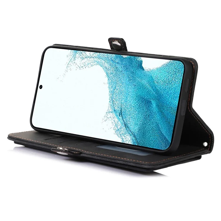 Für Samsung Galaxy A23 4G / A23 5G (globale Version) Reißverschluss Pocket Wallet Phone Deckung PU Leder 9 Kartenschlitzs Hülle Mit Handgelenkriemen - Schwarz