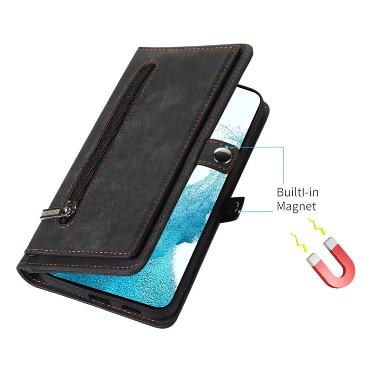 Für Samsung Galaxy A23 4G / A23 5G (globale Version) Reißverschluss Pocket Wallet Phone Deckung PU Leder 9 Kartenschlitzs Hülle Mit Handgelenkriemen - Schwarz