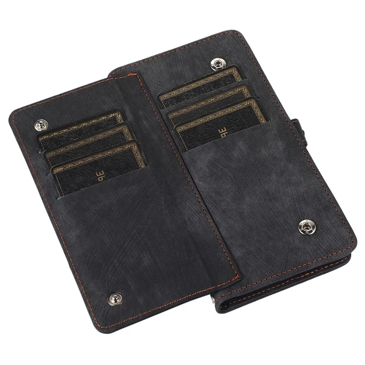 Für Samsung Galaxy A23 4G / A23 5G (globale Version) Reißverschluss Pocket Wallet Phone Deckung PU Leder 9 Kartenschlitzs Hülle Mit Handgelenkriemen - Schwarz