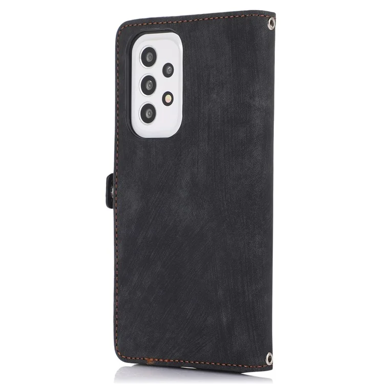 Für Samsung Galaxy A23 4G / A23 5G (globale Version) Reißverschluss Pocket Wallet Phone Deckung PU Leder 9 Kartenschlitzs Hülle Mit Handgelenkriemen - Schwarz