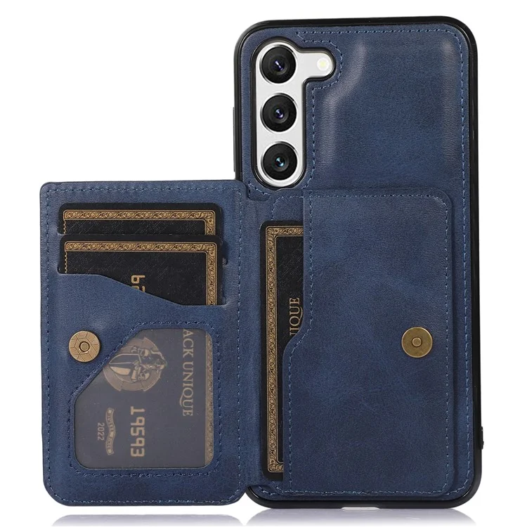 Para Samsung Galaxy S23 Plus Tolder Case Teléfono PU Cuero TPU Toppu Tapa Trasera Con Lámina de Metal de Montaje en Automóvil - Azul