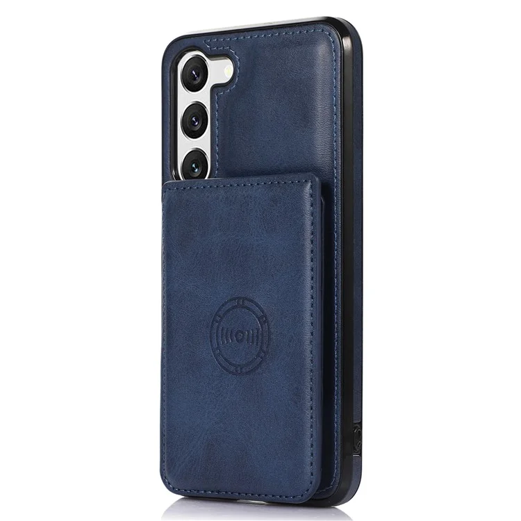 Para Samsung Galaxy S23 Plus Tolder Case Teléfono PU Cuero TPU Toppu Tapa Trasera Con Lámina de Metal de Montaje en Automóvil - Azul