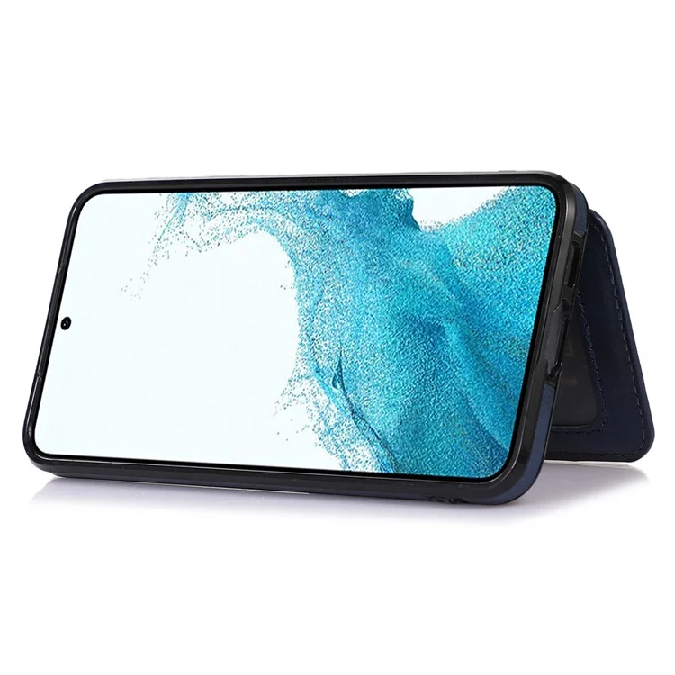 Para Samsung Galaxy S23 Plus Tolder Case Teléfono PU Cuero TPU Toppu Tapa Trasera Con Lámina de Metal de Montaje en Automóvil - Azul