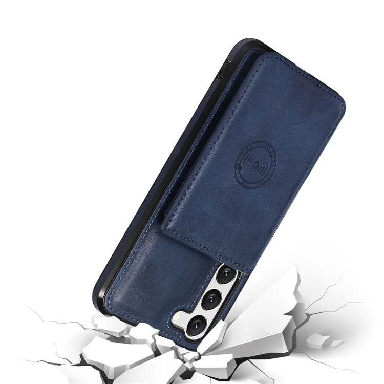 Para Samsung Galaxy S23 Plus Tolder Case Teléfono PU Cuero TPU Toppu Tapa Trasera Con Lámina de Metal de Montaje en Automóvil - Azul