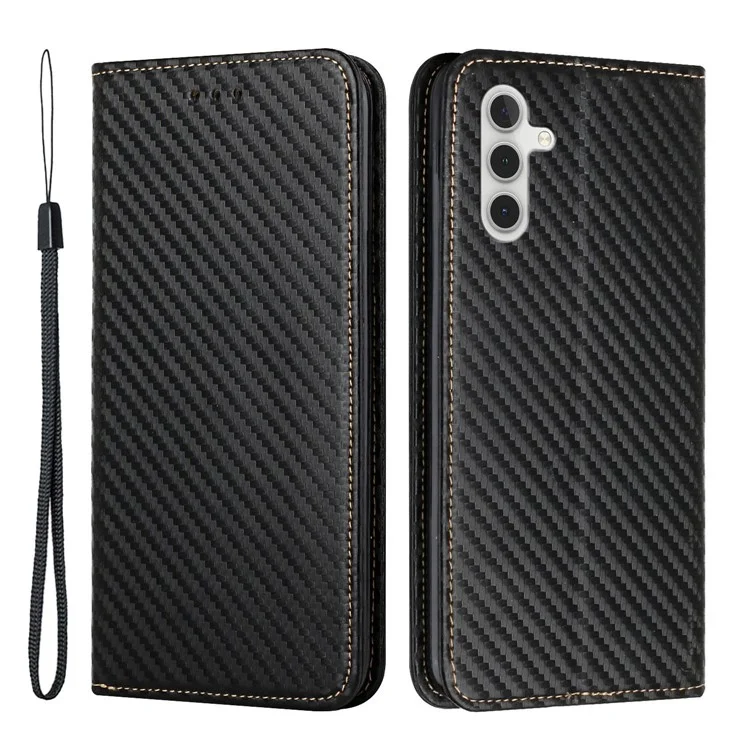 Für Samsung Galaxy A54 5G Carbon Fiber Texture PU Leder Flip Wallet Case Magnetischer Auto-Closing Drop-proof Phone Cover Stand - Schwarz