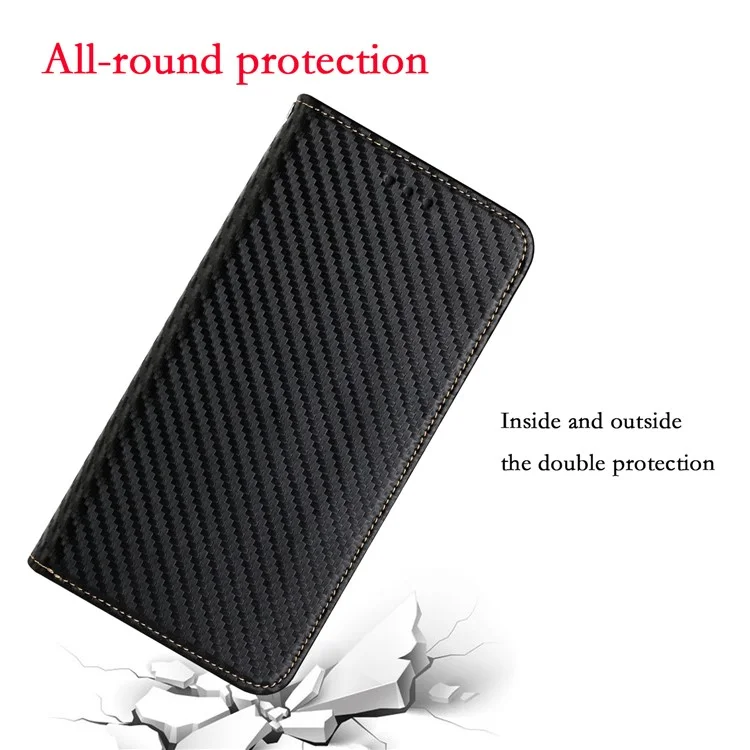 Für Samsung Galaxy A54 5G Carbon Fiber Texture PU Leder Flip Wallet Case Magnetischer Auto-Closing Drop-proof Phone Cover Stand - Schwarz
