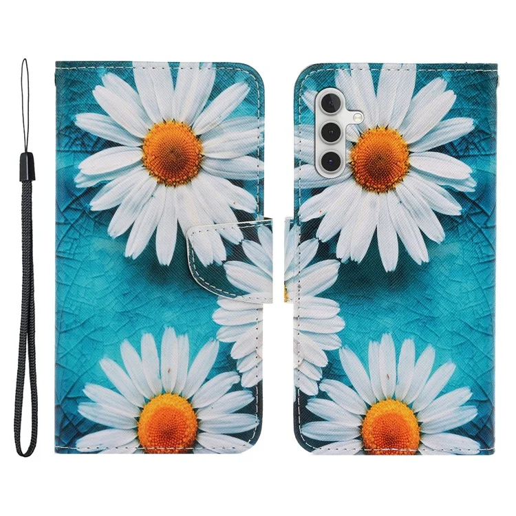 Per Samsung Galaxy A34 5G Pattern Printing PU Leather Phone Case Cross Texture Wallet Stand Magnetic Closure Cover with Strap - Crisantemo