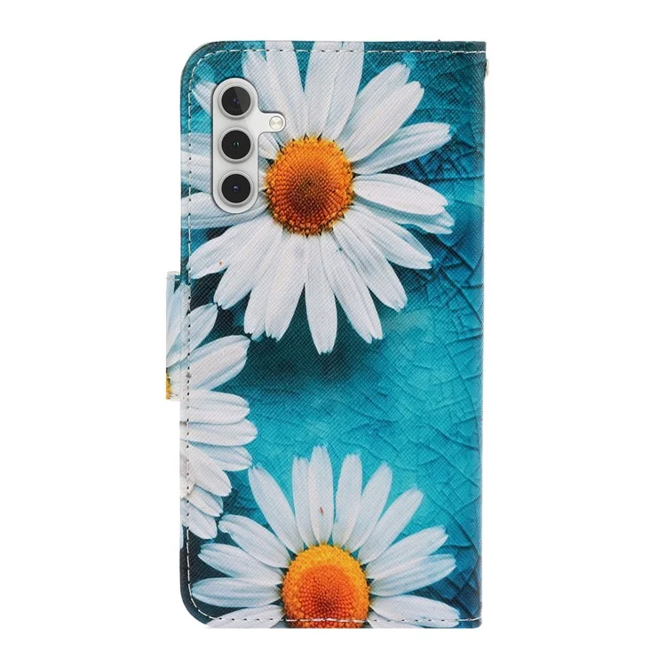 Per Samsung Galaxy A34 5G Pattern Printing PU Leather Phone Case Cross Texture Wallet Stand Magnetic Closure Cover with Strap - Crisantemo