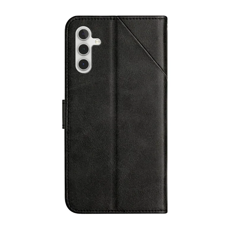 Drop-proof Phone Cover For Samsung Galaxy A34 5G, Line Imprinting Solid Color PU Leather Wallet Stand Protective Phone Case with Strap - Black
