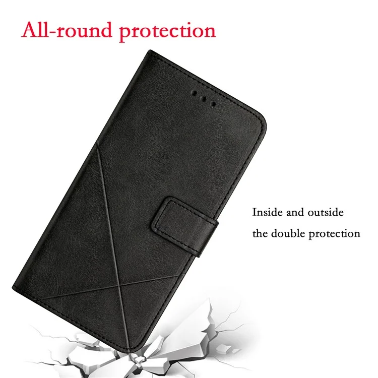 Drop-proof Phone Cover For Samsung Galaxy A34 5G, Line Imprinting Solid Color PU Leather Wallet Stand Protective Phone Case with Strap - Black