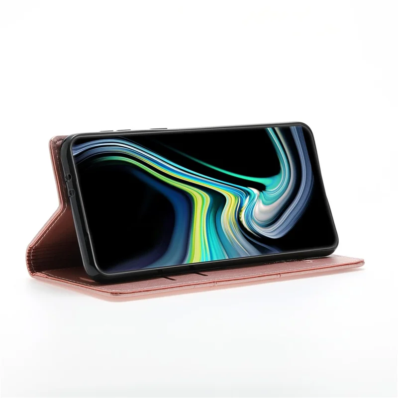 For Samsung Galaxy A34 5G Dustproof Magnetic Auto-absorbed Phone Case Stand Wallet PU Leather Coated TPU Cover - Rose Gold