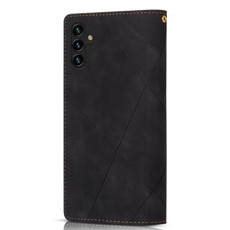 Per Samsung Galaxy A54 5G Custodia in pelle PU con cerniera, con colore sfumato, con stampa a linee, portafoglio, con supporto e tracolla - Nero