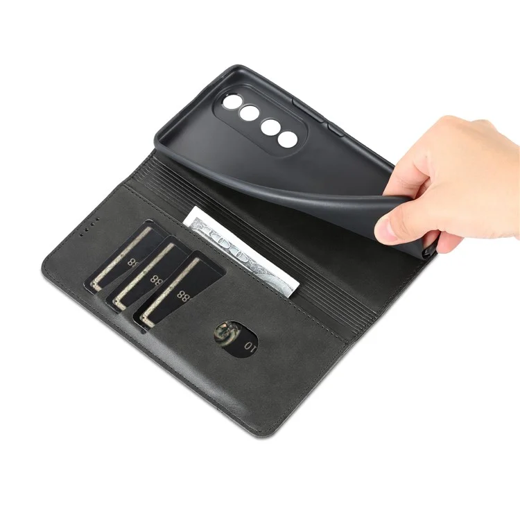 AZNS For Honor 80 5G Anti-arañazos Textura de Cuero de Vaca PU Cartera de Cuero Teléfono Caso de Visualización Soporte Magnético Cierre Automático Tapa Abatible - Negros