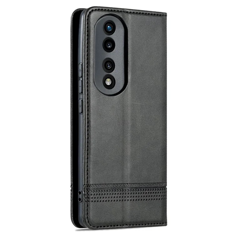 Azns Para Honor 80 Pro 5G PU PU Teleo Casa de Teléfono Del Teléfono Magnético Caquero de Vaca Textura Visualización Soporte Flip Cover - Negro
