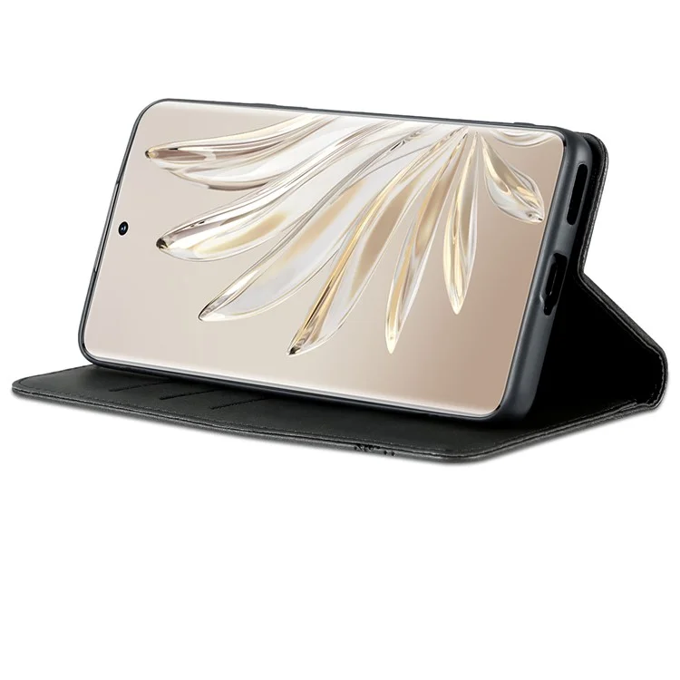 Azns Para Honor 80 Pro 5G PU PU Teleo Casa de Teléfono Del Teléfono Magnético Caquero de Vaca Textura Visualización Soporte Flip Cover - Negro