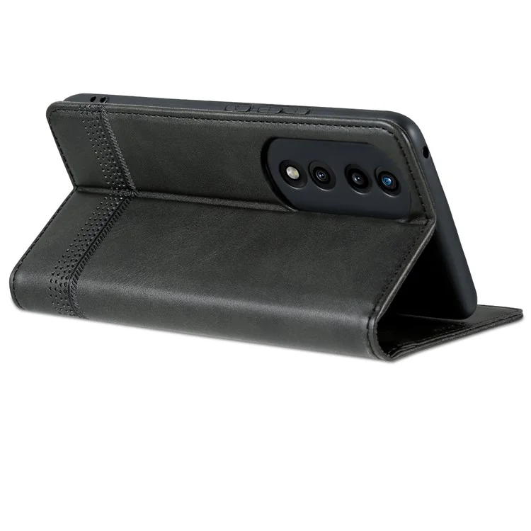 Azns Para Honor 80 Pro 5G PU PU Teleo Casa de Teléfono Del Teléfono Magnético Caquero de Vaca Textura Visualización Soporte Flip Cover - Negro