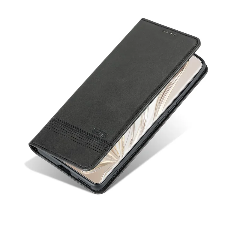 Azns Para Honor 80 Pro 5G PU PU Teleo Casa de Teléfono Del Teléfono Magnético Caquero de Vaca Textura Visualización Soporte Flip Cover - Negro