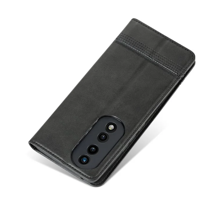 Azns Para Honor 80 Pro 5G PU PU Teleo Casa de Teléfono Del Teléfono Magnético Caquero de Vaca Textura Visualización Soporte Flip Cover - Negro