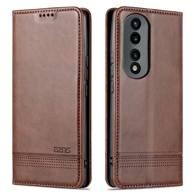 AZNS For Honor 80 Pro 5G PU Leather Wallet Phone Case Magnetic Auto Closure Cowhide Texture Viewing Stand Flip Cover - Coffee