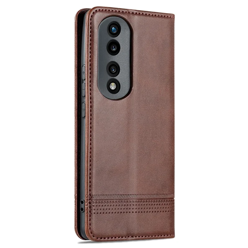 AZNS For Honor 80 Pro 5G PU Leather Wallet Phone Case Magnetic Auto Closure Cowhide Texture Viewing Stand Flip Cover - Coffee