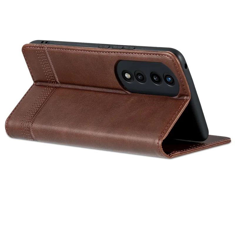 AZNS For Honor 80 Pro 5G PU Leather Wallet Phone Case Magnetic Auto Closure Cowhide Texture Viewing Stand Flip Cover - Coffee