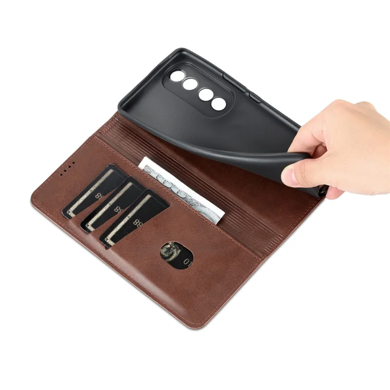 AZNS For Honor 80 Pro 5G PU Leather Wallet Phone Case Magnetic Auto Closure Cowhide Texture Viewing Stand Flip Cover - Coffee