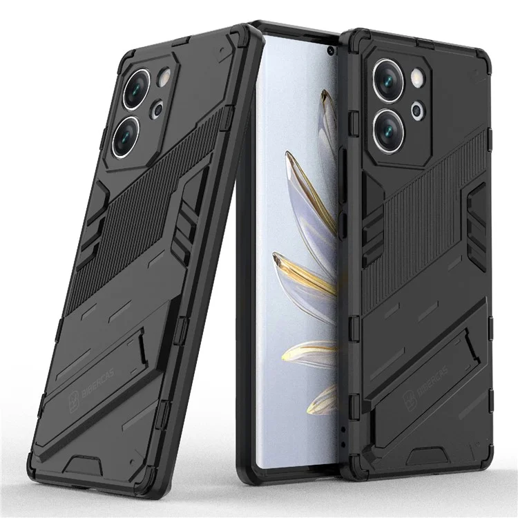Pour Honor 80 SE 5G Soft TPU Hard PC Shock Absorbant Case Absorbant Kickstand Tocoping Phone Cover - Noir