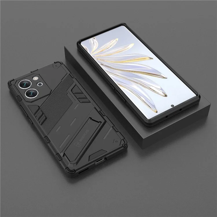 Pour Honor 80 SE 5G Soft TPU Hard PC Shock Absorbant Case Absorbant Kickstand Tocoping Phone Cover - Noir
