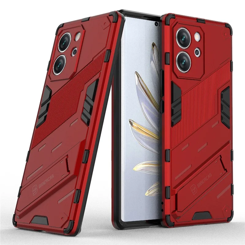 For Honor 80 SE 5G Soft TPU Hard PC Shock Absorbent Case Kickstand Shockproof Protective Phone Cover - Red