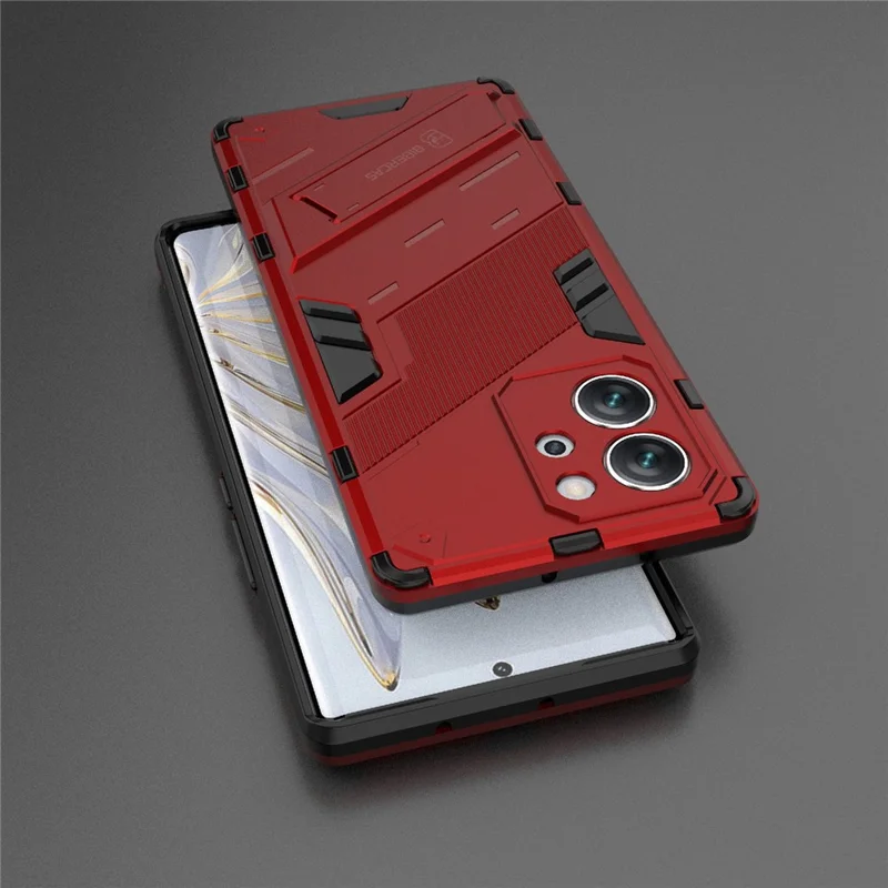 For Honor 80 SE 5G Soft TPU Hard PC Shock Absorbent Case Kickstand Shockproof Protective Phone Cover - Red