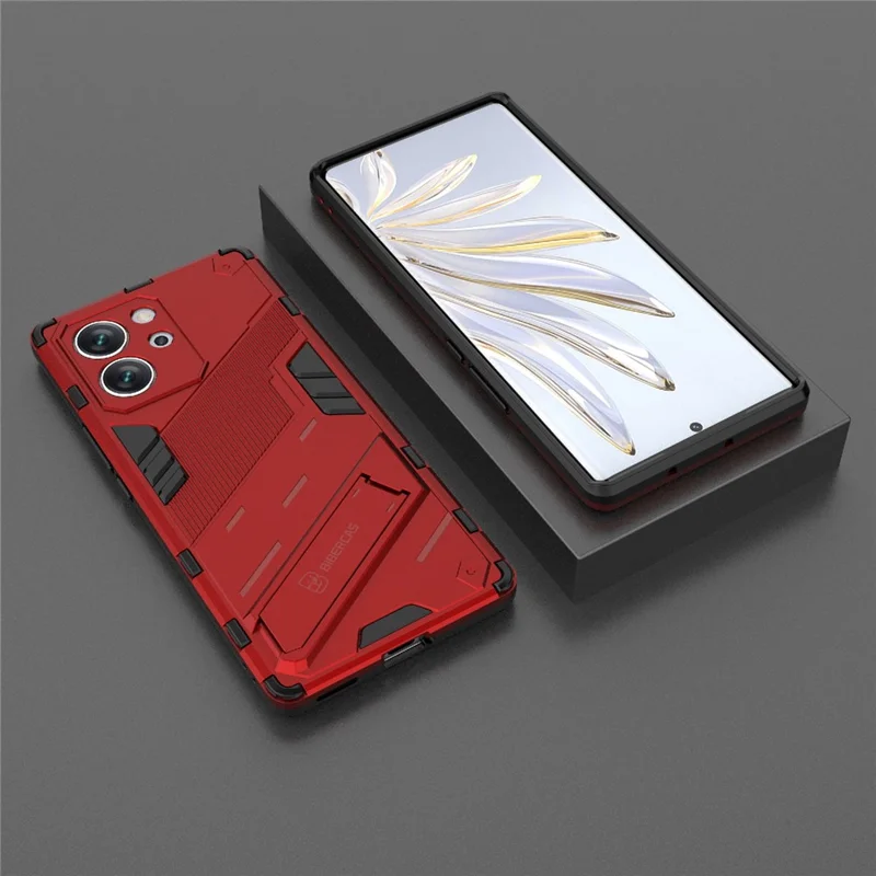 For Honor 80 SE 5G Soft TPU Hard PC Shock Absorbent Case Kickstand Shockproof Protective Phone Cover - Red