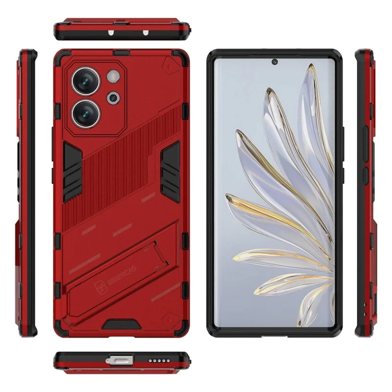 For Honor 80 SE 5G Soft TPU Hard PC Shock Absorbent Case Kickstand Shockproof Protective Phone Cover - Red