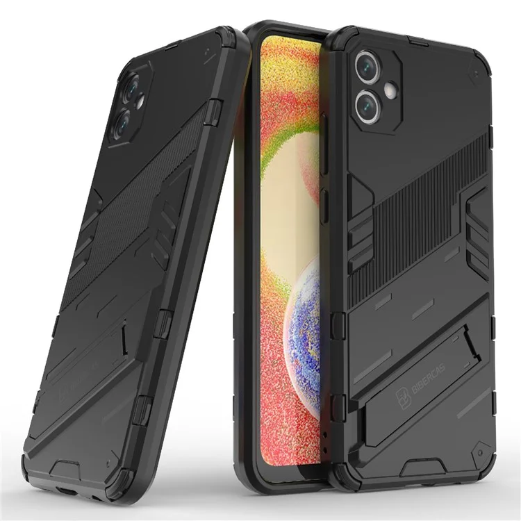 Pour Samsung Galaxy A04e 4G / F04 4G / M04 4G Coque de protection antichoc avec support Coque souple en TPU Coque dure en PC Anti-chute Coque de protection téléphonique - Noir