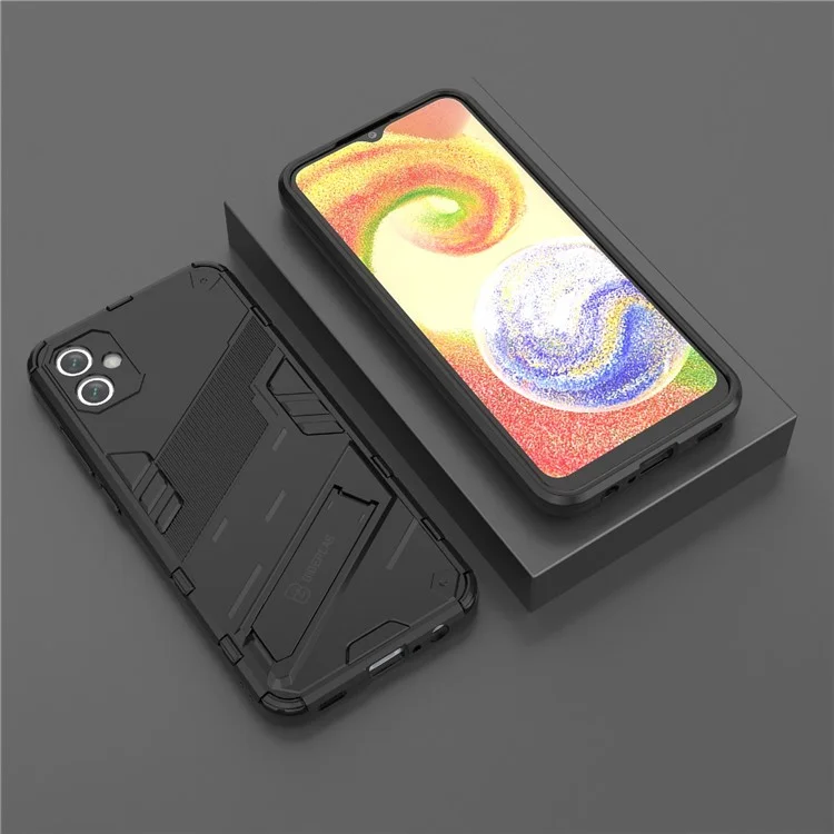 Pour Samsung Galaxy A04e 4G / F04 4G / M04 4G Coque de protection antichoc avec support Coque souple en TPU Coque dure en PC Anti-chute Coque de protection téléphonique - Noir