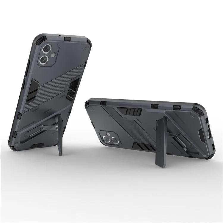 Capa para Samsung Galaxy A04e 4G / F04 4G / M04 4G com Suporte de Kickstand à Prova de Choque, TPU Macio e PC Rígido, Anti-Queda, Capa Protetora para Celular - Cinza