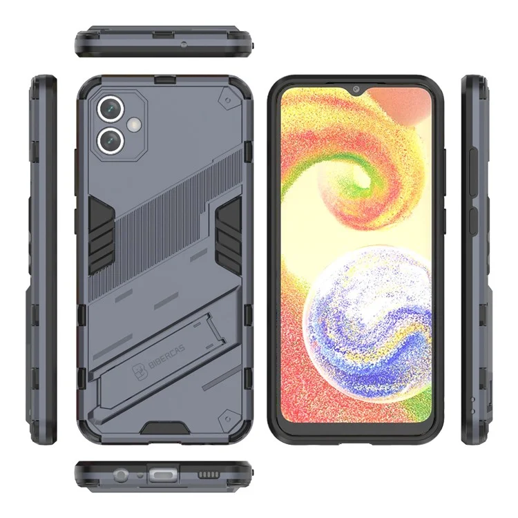 Capa para Samsung Galaxy A04e 4G / F04 4G / M04 4G com Suporte de Kickstand à Prova de Choque, TPU Macio e PC Rígido, Anti-Queda, Capa Protetora para Celular - Cinza